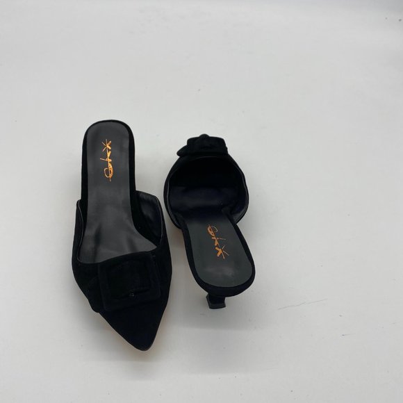 XYD Black Pointy Toe Kitten Heel Mules - Picture 6 of 10